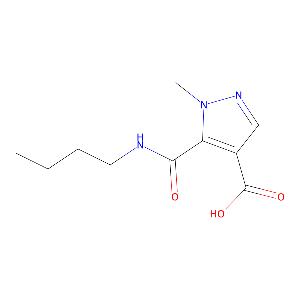 5-(butylcarbamoyl)-1-methyl-1H-pyrazole-4-carboxylic acid molecular structure, CAS 1006476-26-1