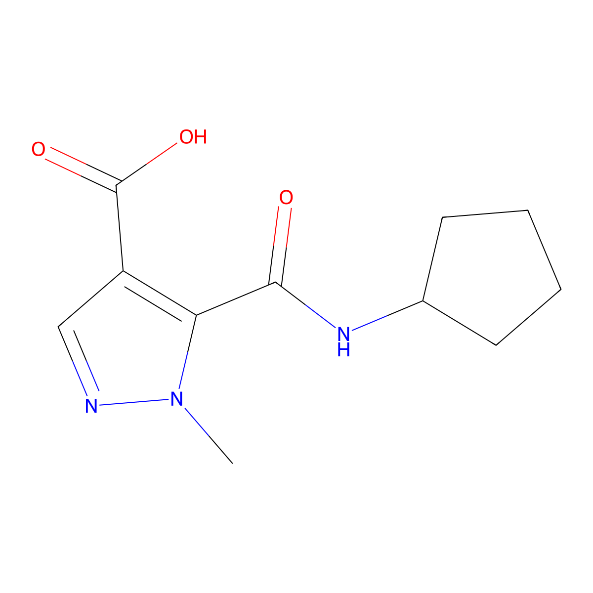 5-(cyclopentylcarbamoyl)-1-methyl-1H-pyrazole-4-carboxylic acid molecular structure, CAS 1006476-33-0