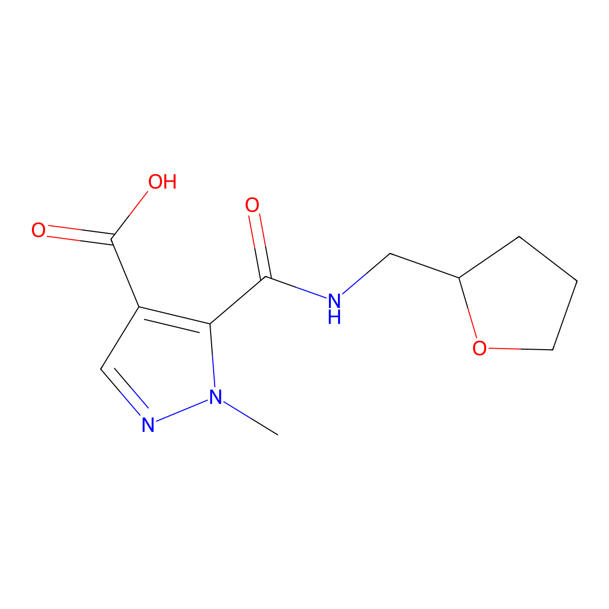 1-methyl-5-[(tetrahydrofuran-2-ylmethyl)carbamoyl]-1H-pyrazole-4-carboxylic acid molecular structure, CAS 1006476-54-5