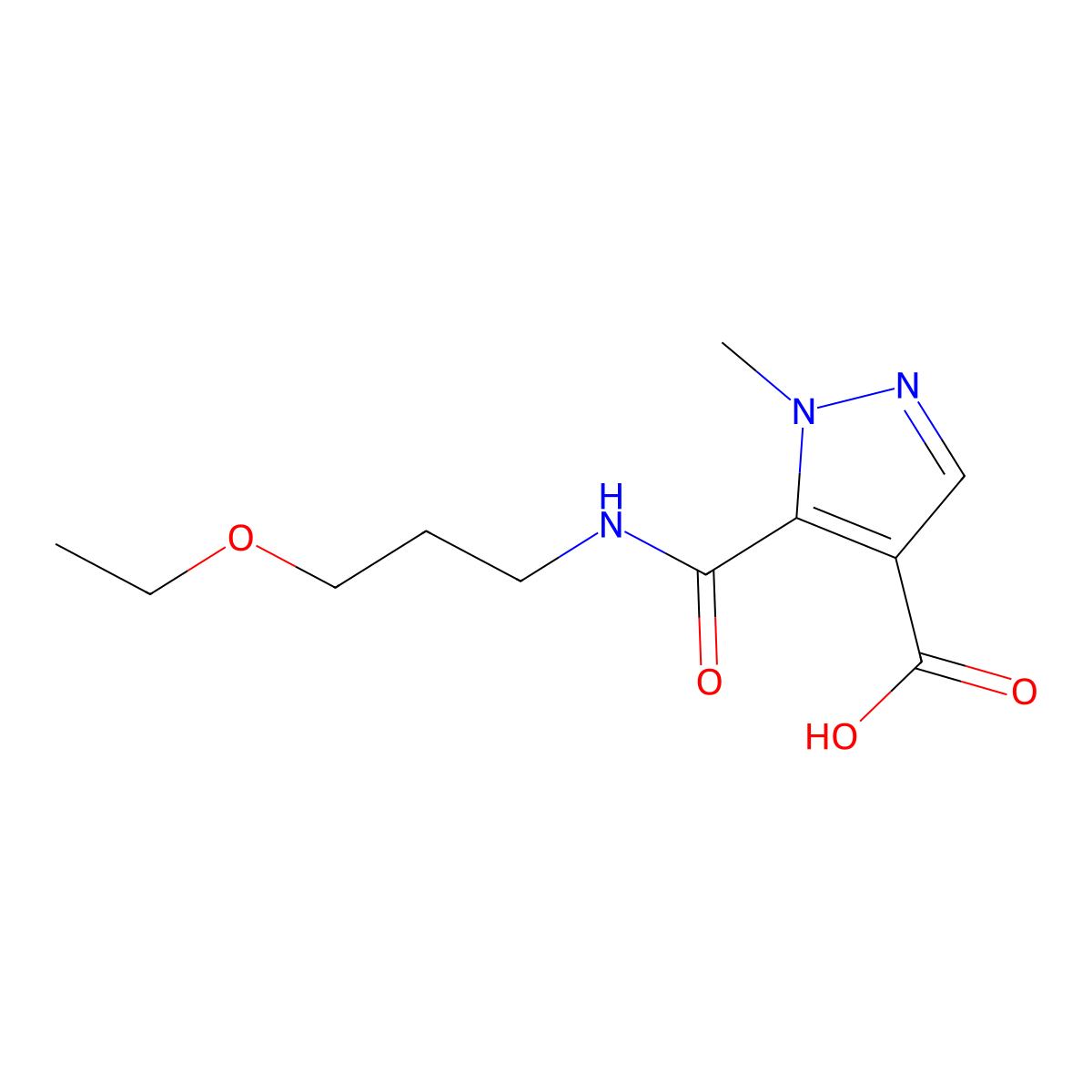 5-{[(3-Ethoxypropyl)amino]carbonyl}-1-methyl-1H-pyrazole-4-carboxylic acid molecular structure, CAS 1006476-56-7