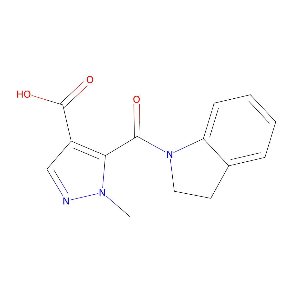 5-(2,3-dihydro-1H-indol-1-ylcarbonyl)-1-methyl-1H-pyrazole-4-carboxylic acid molecular structure, CAS 1006476-71-6