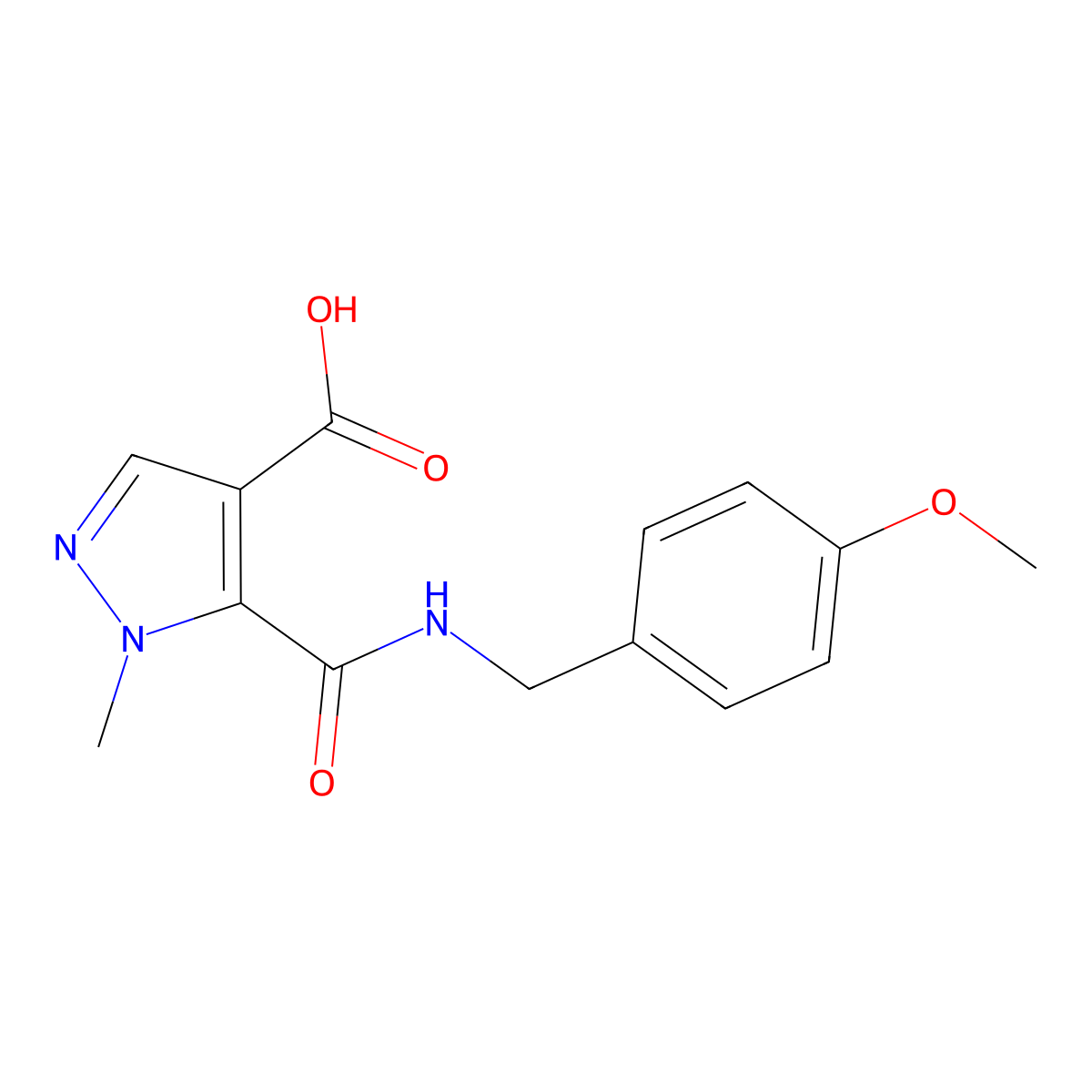 5-([(4-Methoxybenzyl)amino]carbonyl)-1-methyl-1H-pyrazole-4-carboxylic acid molecular structure, CAS 1006476-87-4