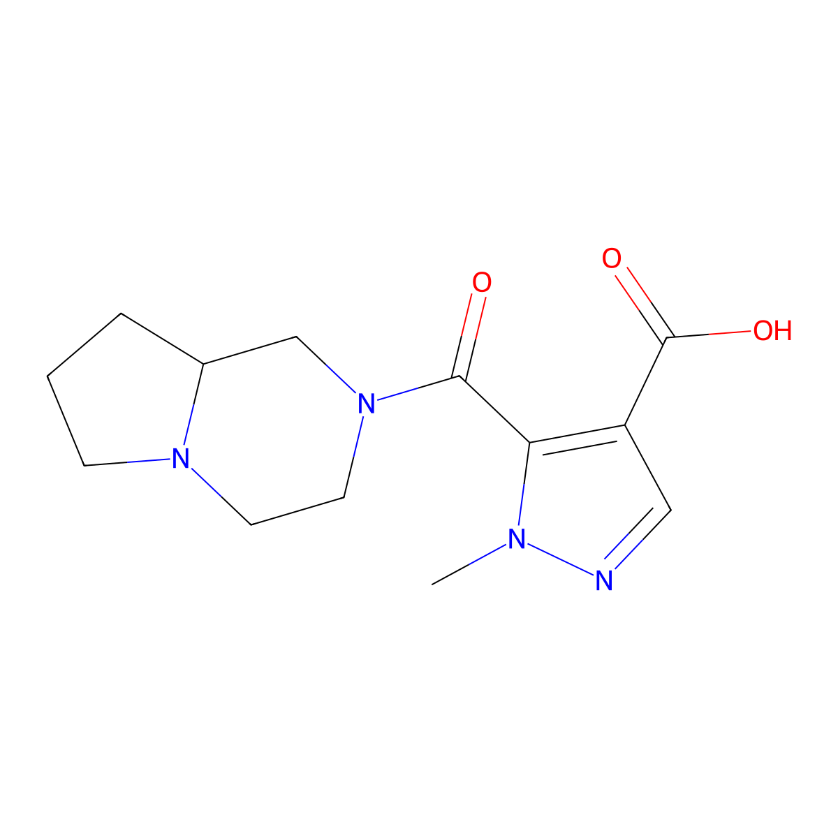 5-(hexahydropyrrolo[1,2-a]pyrazin-2(1H)-ylcarbonyl)-1-methyl-1H-pyrazole-4-carboxylic acid molecular structure, CAS 1006477-15-1
