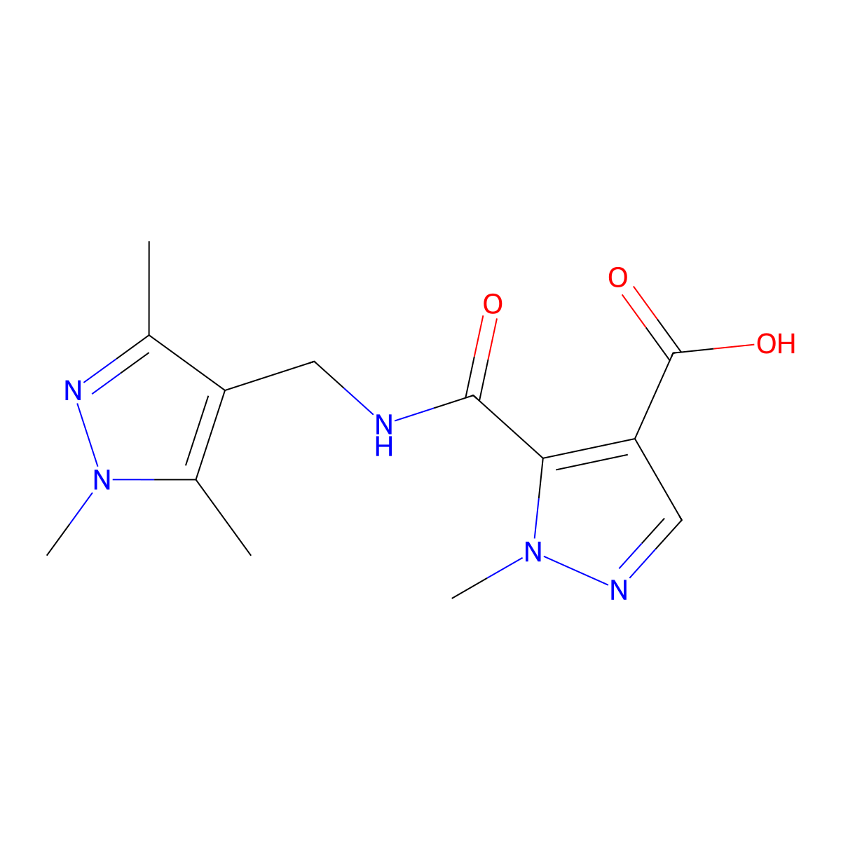 1-Methyl-5-({[(1,3,5-trimethyl-1H-pyrazol-4-YL)methyl]amino}carbonyl)-1H-pyrazole-4-carboxylic acid molecular structure, CAS 1006477-34-4