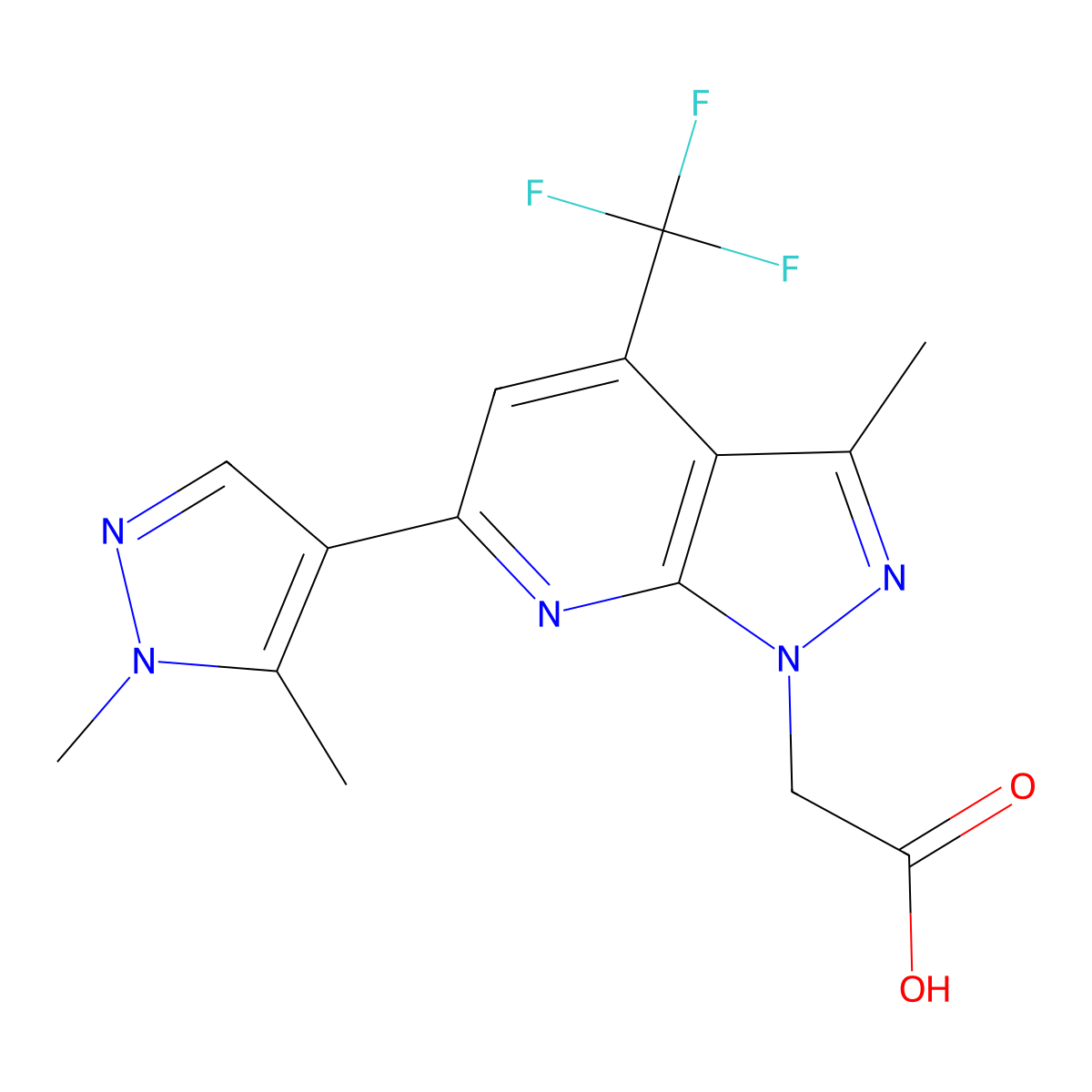 [6-(1,5-dimethyl-1H-pyrazol-4-yl)-3-methyl-4-(trifluoromethyl)-1H-pyrazolo[3,4-b]pyridin-1-yl]acetic acid molecular structure, CAS 1006477-44-6