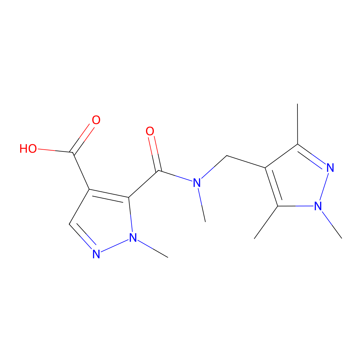 1-Methyl-5-({methyl[(1,3,5-trimethyl-1H-pyrazol-4-YL)methyl]amino}carbonyl)-1H-pyrazole-4-carboxylic acid molecular structure, CAS 1006477-63-9
