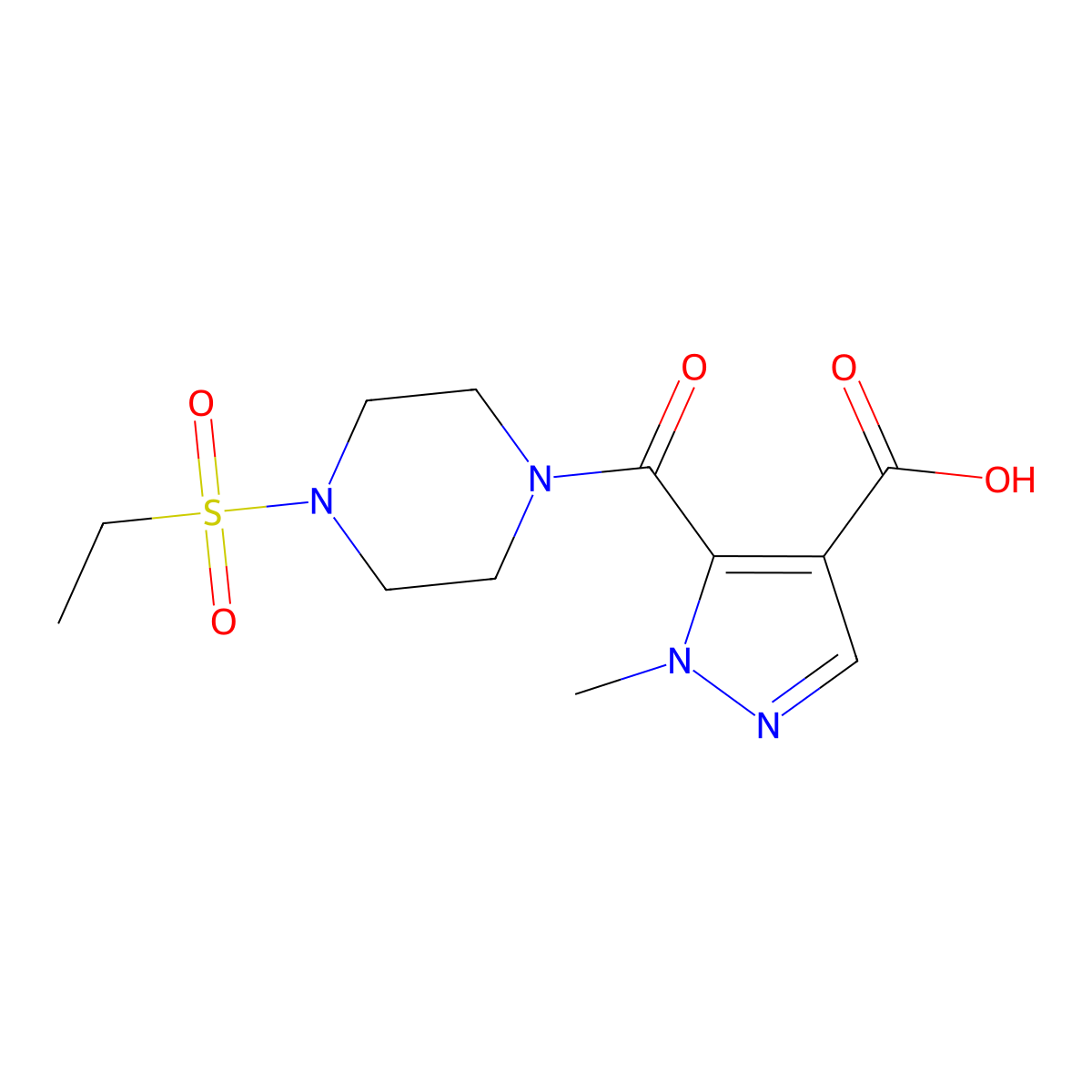 5-{[4-(ethylsulfonyl)piperazin-1-yl]carbonyl}-1-methyl-1H-pyrazole-4-carboxylic acid molecular structure, CAS 1006477-72-0