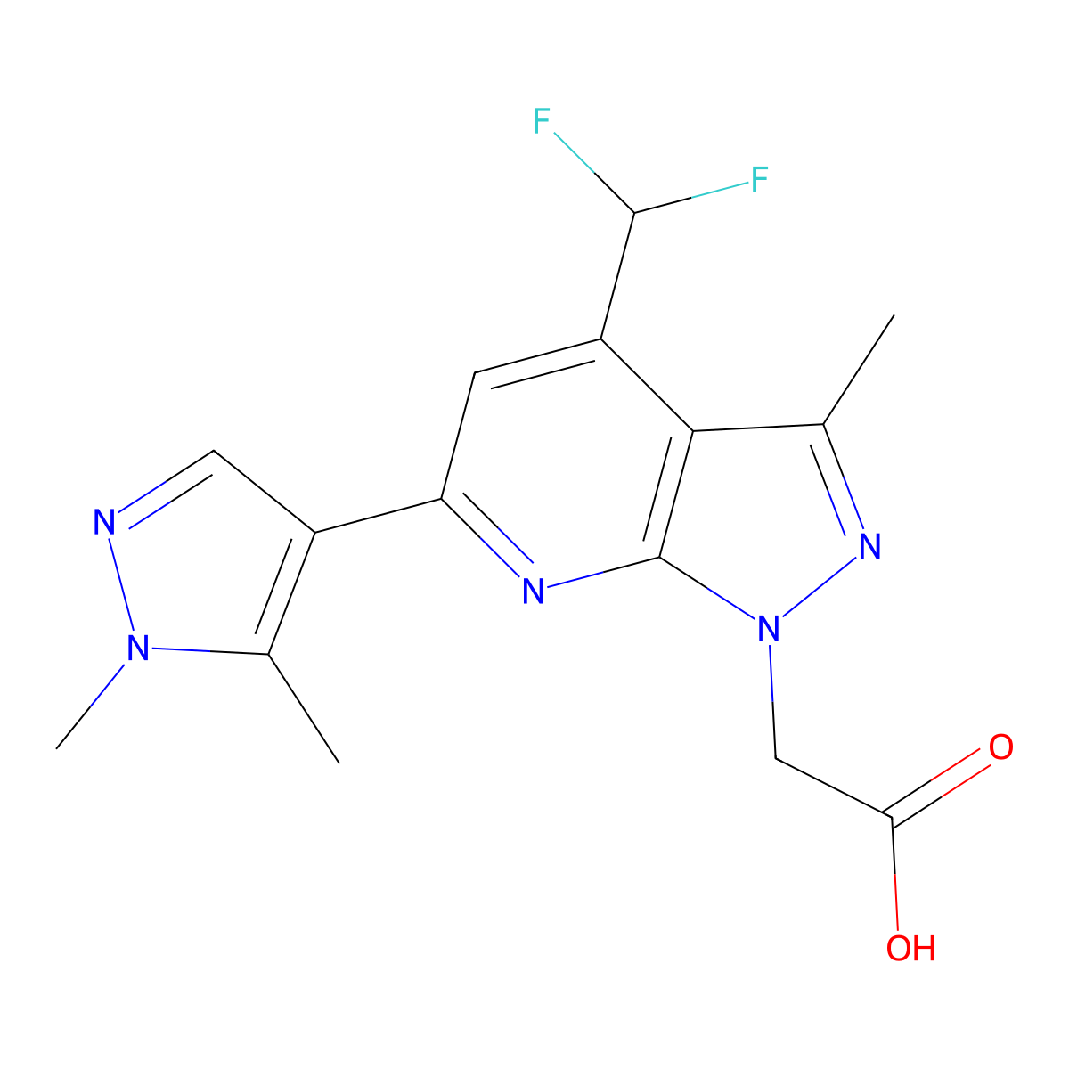 2-(4-(Difluoromethyl)-6-(1,5-dimethyl-1H-pyrazol-4-yl)-3-methyl-1H-pyrazolo[3,4-b]pyridin-1-yl)acetic acid molecular structure, CAS 1006477-98-0