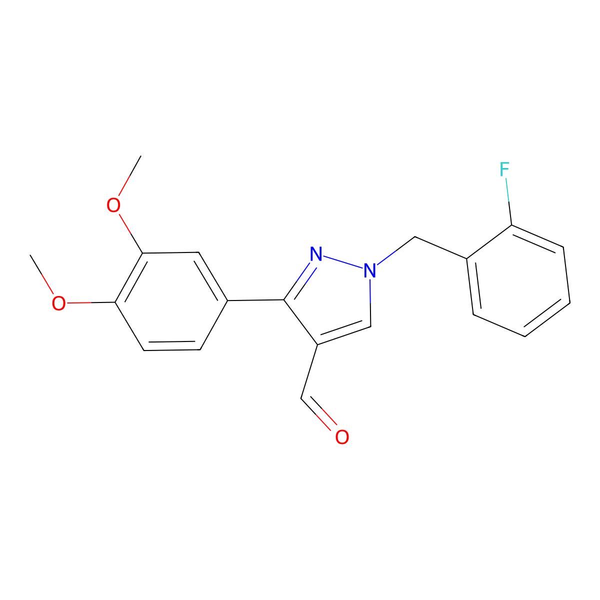 3-(3,4-dimethoxyphenyl)-1-(2-fluorobenzyl)-1H-pyrazole-4-carbaldehyde molecular structure, CAS 1006479-94-2