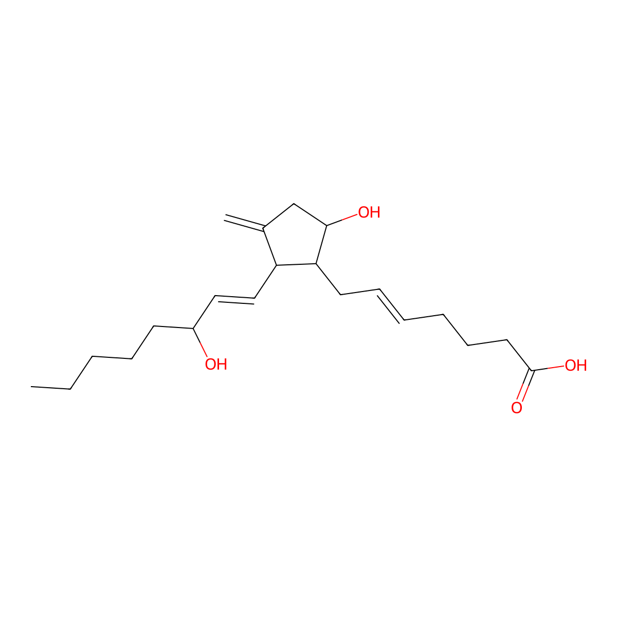 7-[(1R,2R,5S)-5-hydroxy-2-[(3S)-3-hydroxyoct-1-enyl]-3-methylidenecyclopentyl]hept-5-enoic acid molecular structure, CAS 100648-29-1