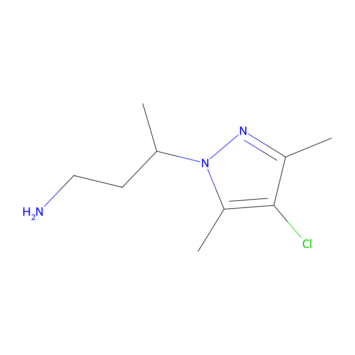 3-(4-chloro-3,5-dimethyl-1H-pyrazol-1-yl)butan-1-amine molecular structure, CAS 1006480-96-1