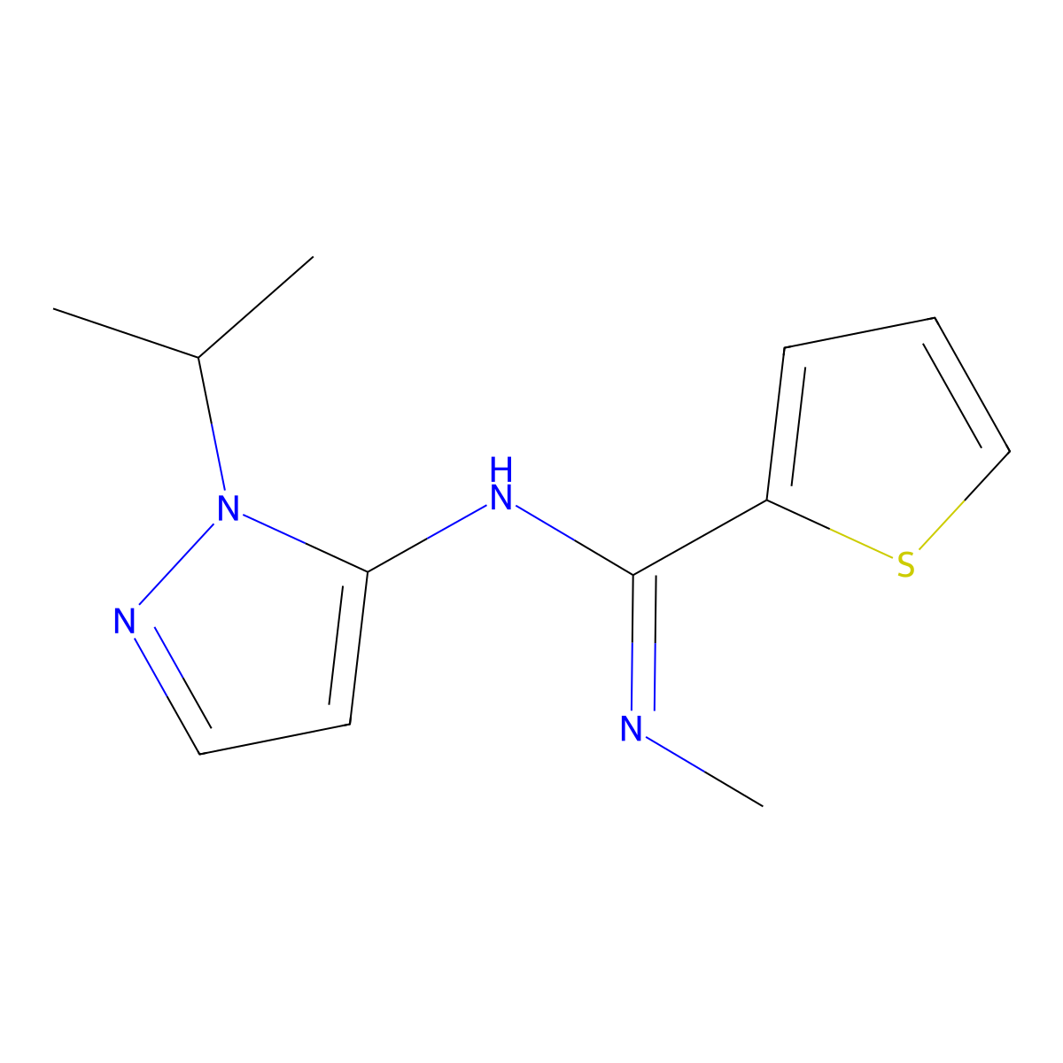 N-methyl-N'-[1-(propan-2-yl)-1H-pyrazol-5-yl]thiophene-2-carboximidamide molecular structure, CAS 1006482-00-3