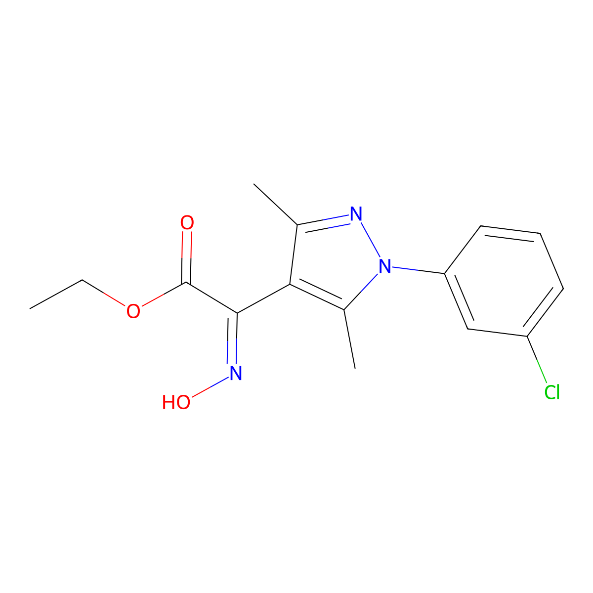 ethyl 2-[1-(3-chlorophenyl)-3,5-dimethyl-1H-pyrazol-4-yl]-2-(N-hydroxyimino)acetate molecular structure, CAS 1006482-03-6