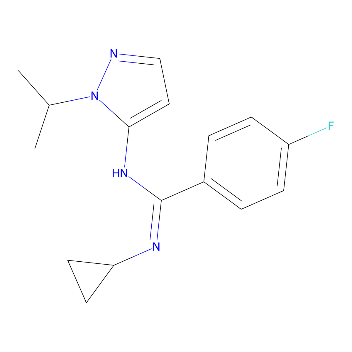 N-cyclopropyl-4-fluoro-N'-[1-(propan-2-yl)-1H-pyrazol-5-yl]benzene-1-carboximidamide molecular structure, CAS 1006482-06-9