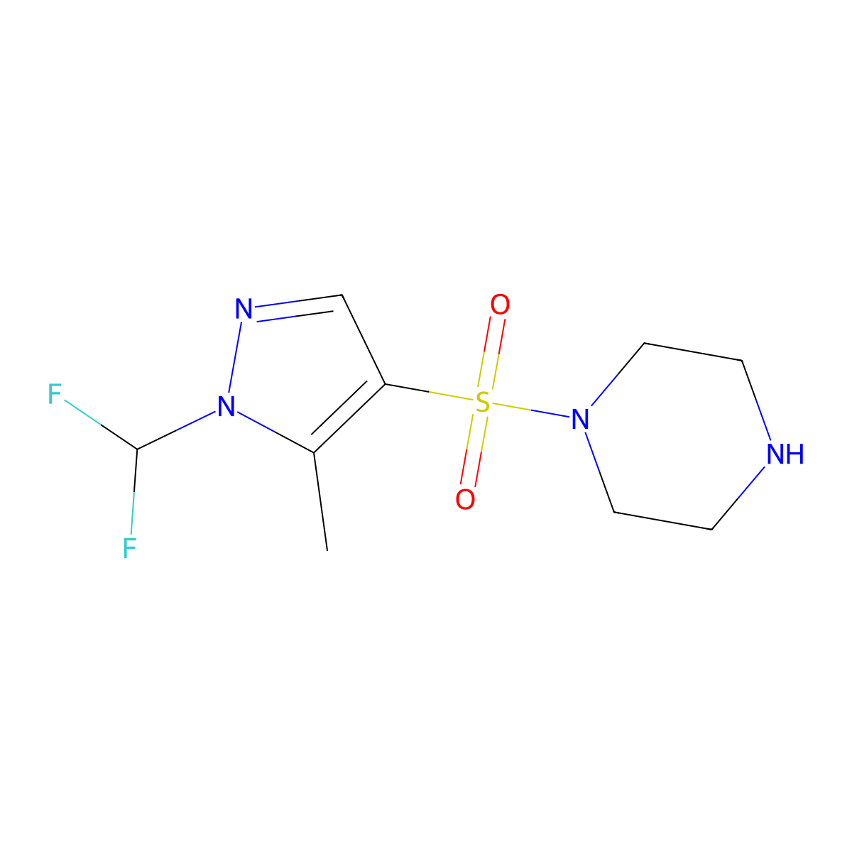 1-{[1-(difluoromethyl)-5-methyl-1H-pyrazol-4-yl]sulfonyl}piperazine molecular structure, CAS 1006482-97-8