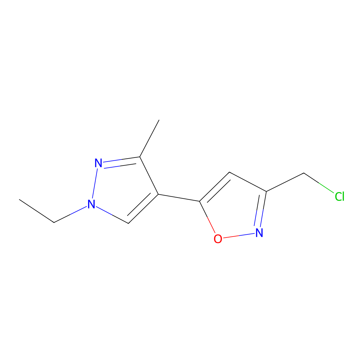 3-(Chloromethyl)-5-(1-ethyl-3-methyl-1H-pyrazol-4-YL)isoxazole molecular structure, CAS 1006483-31-3