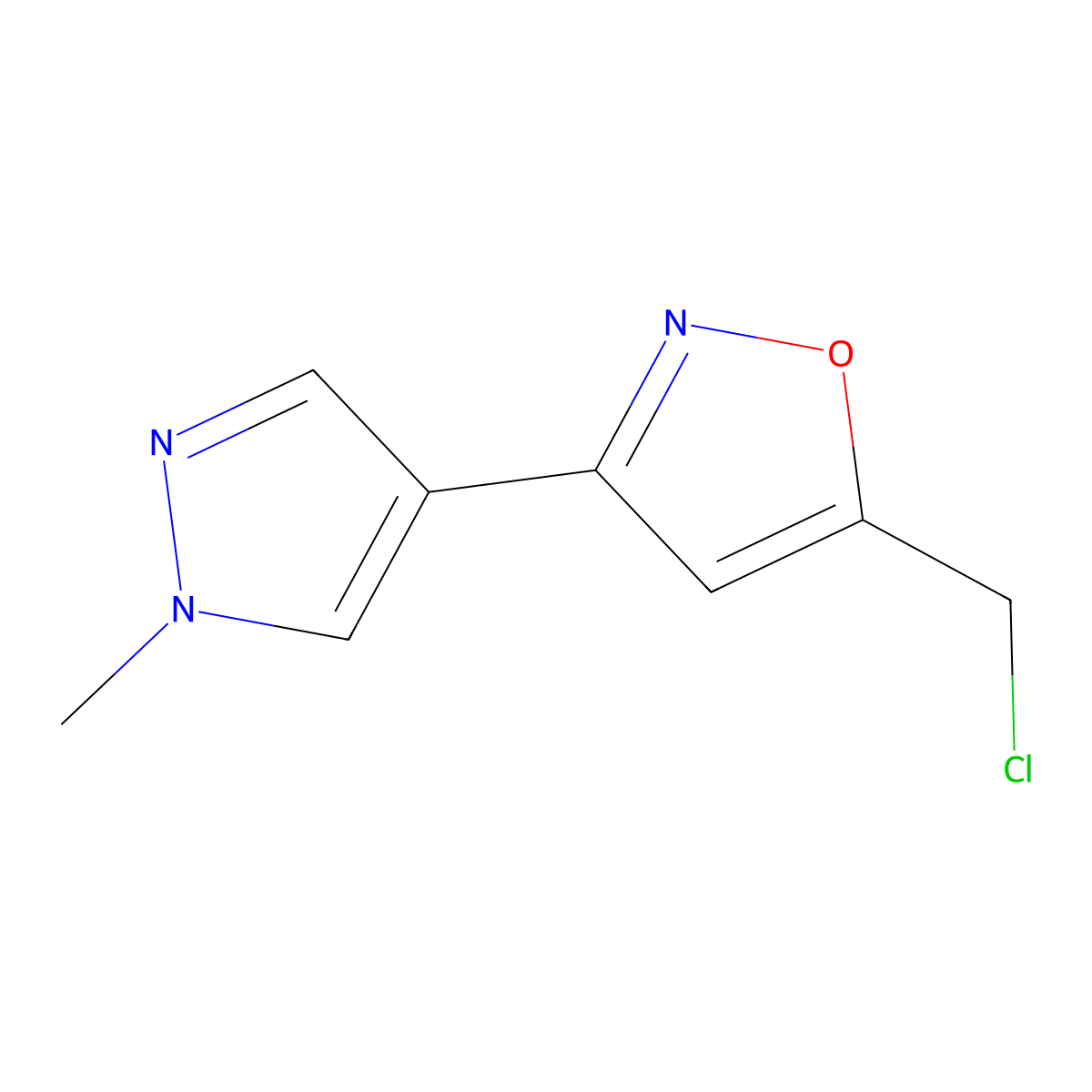 5-(Chloromethyl)-3-(1-methyl-1H-pyrazol-4-YL)isoxazole molecular structure, CAS 1006483-33-5