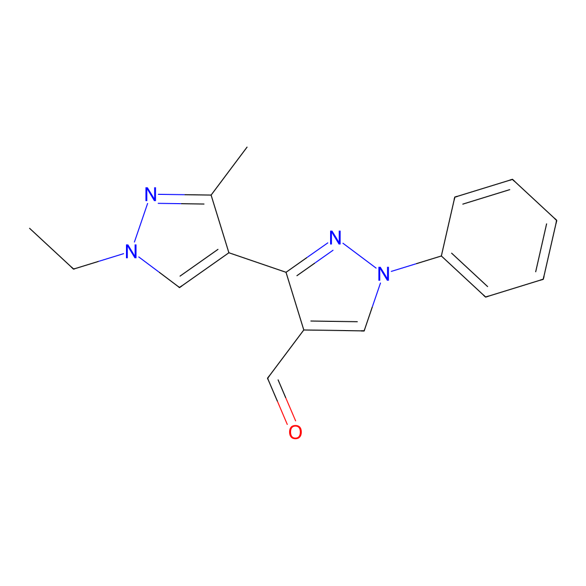 1'-ethyl-3'-methyl-1-phenyl-1H,1'H-3,4'-bipyrazole-4-carbaldehyde molecular structure, CAS 1006483-39-1