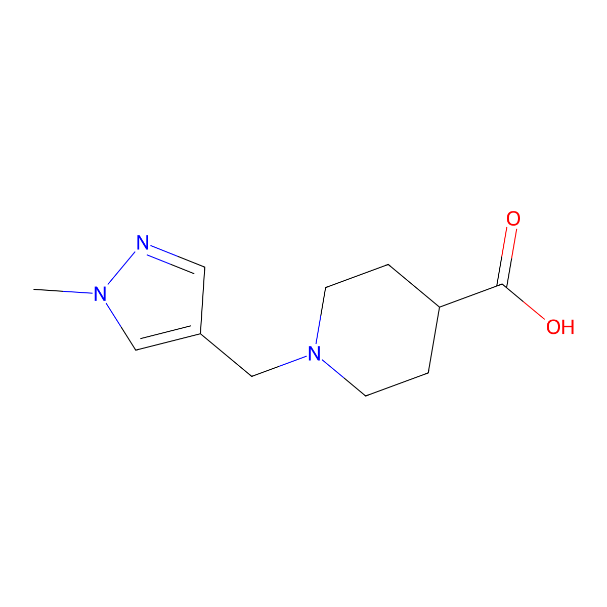 1-[(1-methyl-1H-pyrazol-4-yl)methyl]piperidine-4-carboxylic acid molecular structure, CAS 1006483-65-3