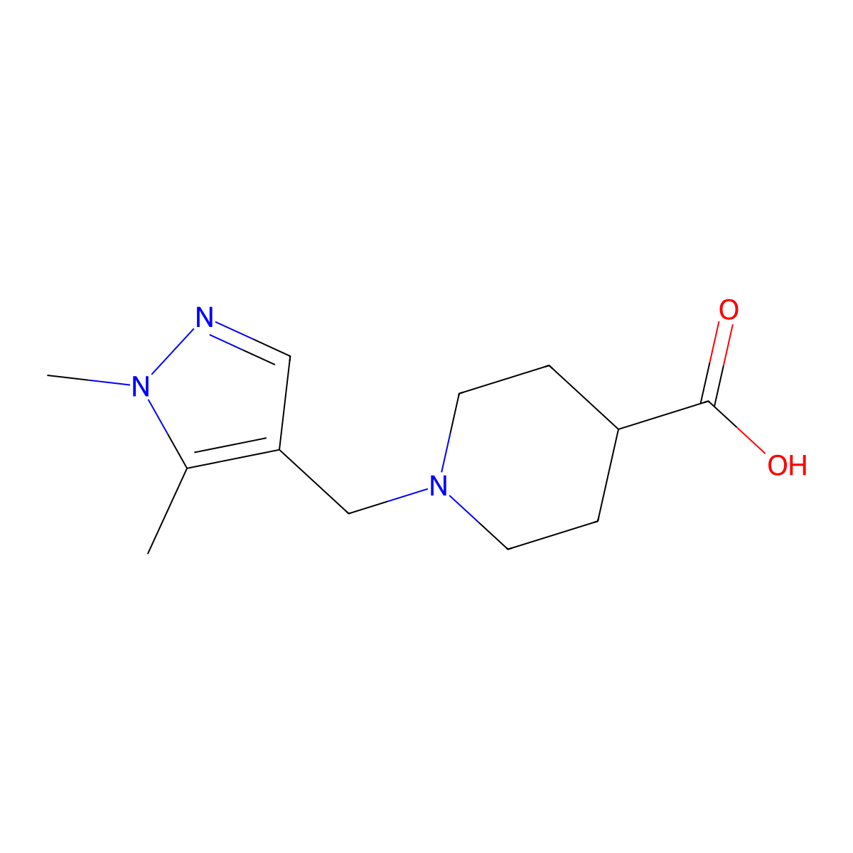 1-[(1,5-dimethyl-1H-pyrazol-4-yl)methyl]piperidine-4-carboxylic acid molecular structure, CAS 1006483-68-6