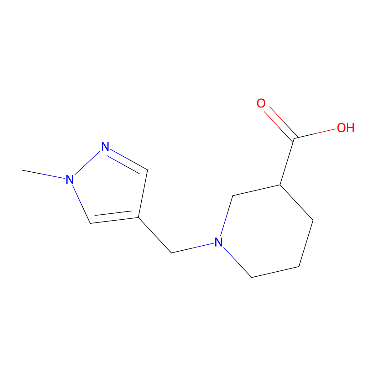 1-[(1-methyl-1H-pyrazol-4-yl)methyl]piperidine-3-carboxylic acid molecular structure, CAS 1006483-76-6