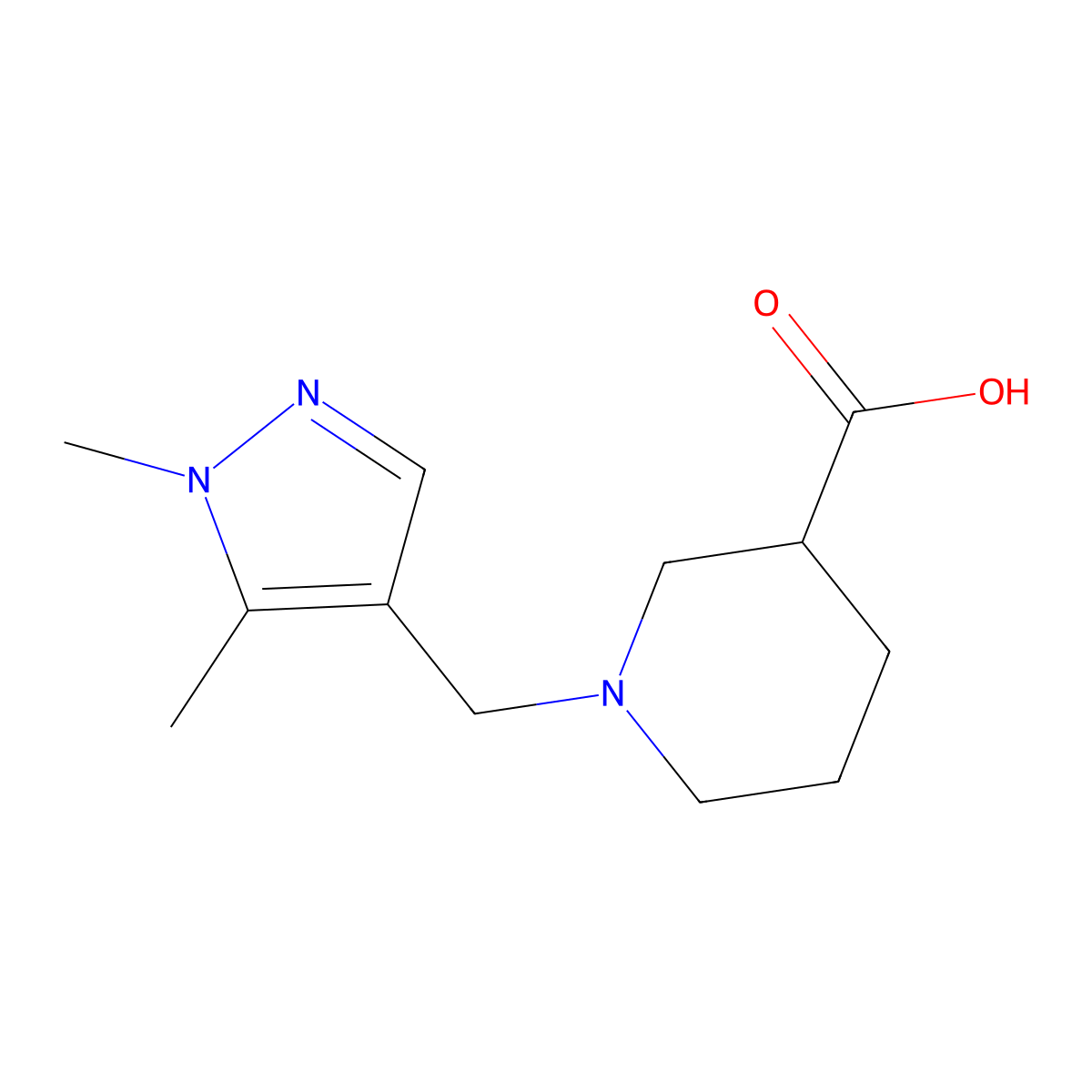 1-[(1,5-dimethyl-1H-pyrazol-4-yl)methyl]piperidine-3-carboxylic acid molecular structure, CAS 1006483-78-8
