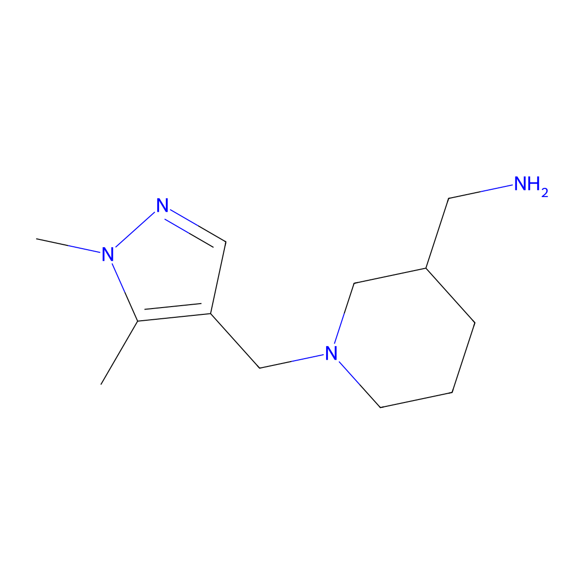 1-{1-[(1,5-dimethyl-1H-pyrazol-4-yl)methyl]piperidin-3-yl}methanamine molecular structure, CAS 1006483-98-2