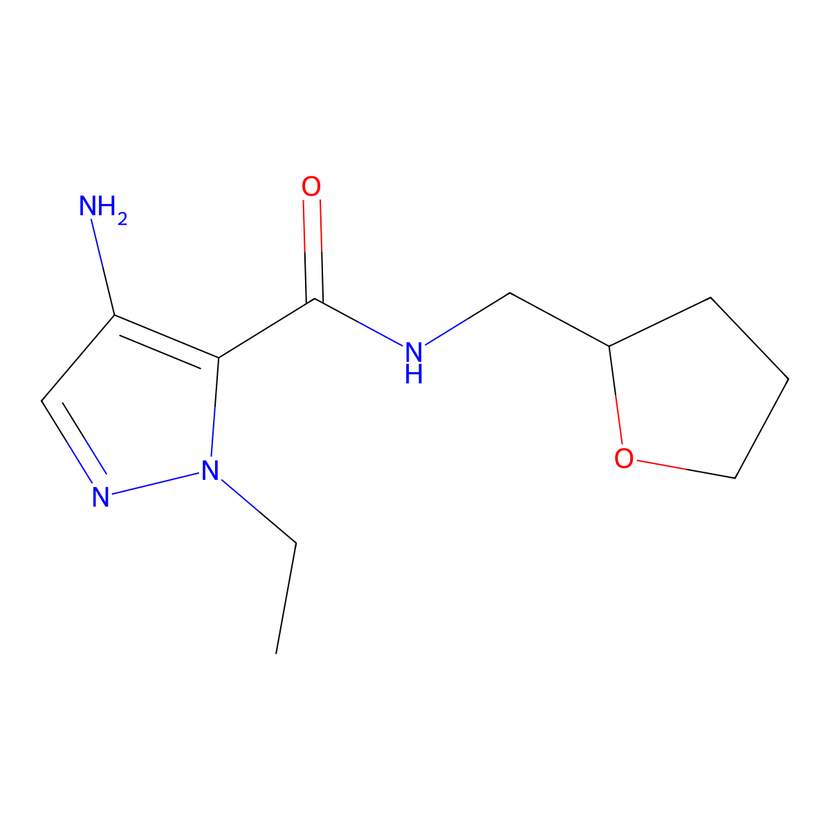 4-Amino-1-ethyl-N-((tetrahydrofuran-2-yl)methyl)-1H-pyrazole-5-carboxamide molecular structure, CAS 1006484-76-9