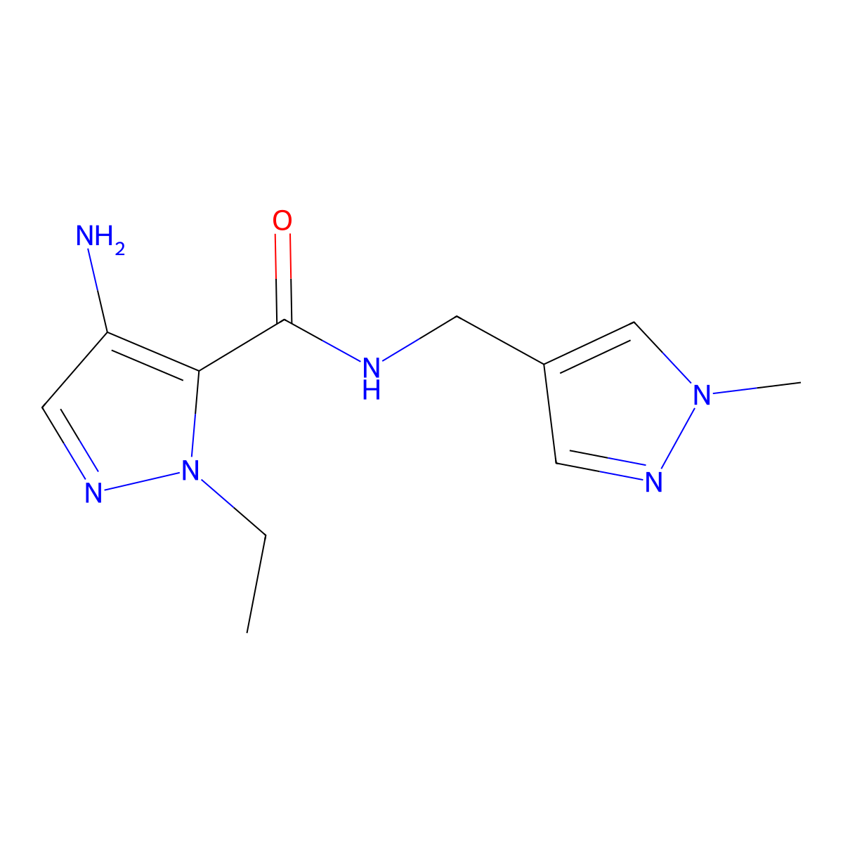 4-amino-1-ethyl-N-[(1-methyl-1H-pyrazol-4-yl)methyl]-1H-pyrazole-5-carboxamide molecular structure, CAS 1006485-02-4