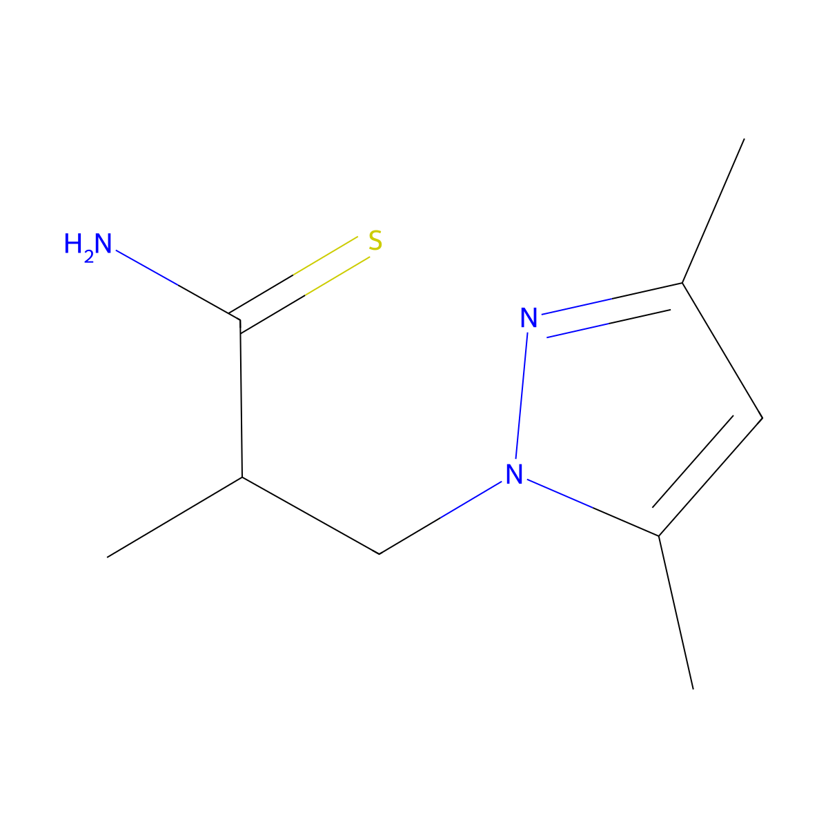 3-(3,5-dimethyl-1H-pyrazol-1-yl)-2-methylpropanethioamide molecular structure, CAS 1006485-44-4