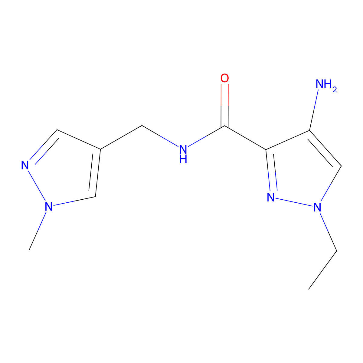 4-amino-1-ethyl-N-[(1-methyl-1H-pyrazol-4-yl)methyl]-1H-pyrazole-3-carboxamide molecular structure, CAS 1006485-61-5