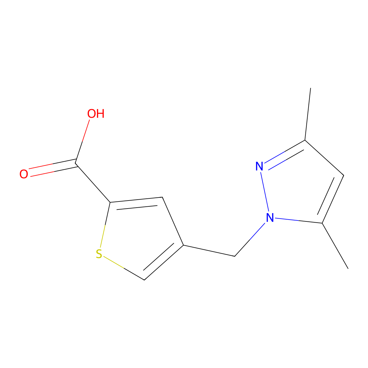 4-[(3,5-dimethyl-1H-pyrazol-1-yl)methyl]thiophene-2-carboxylic acid molecular structure, CAS 1006485-96-6