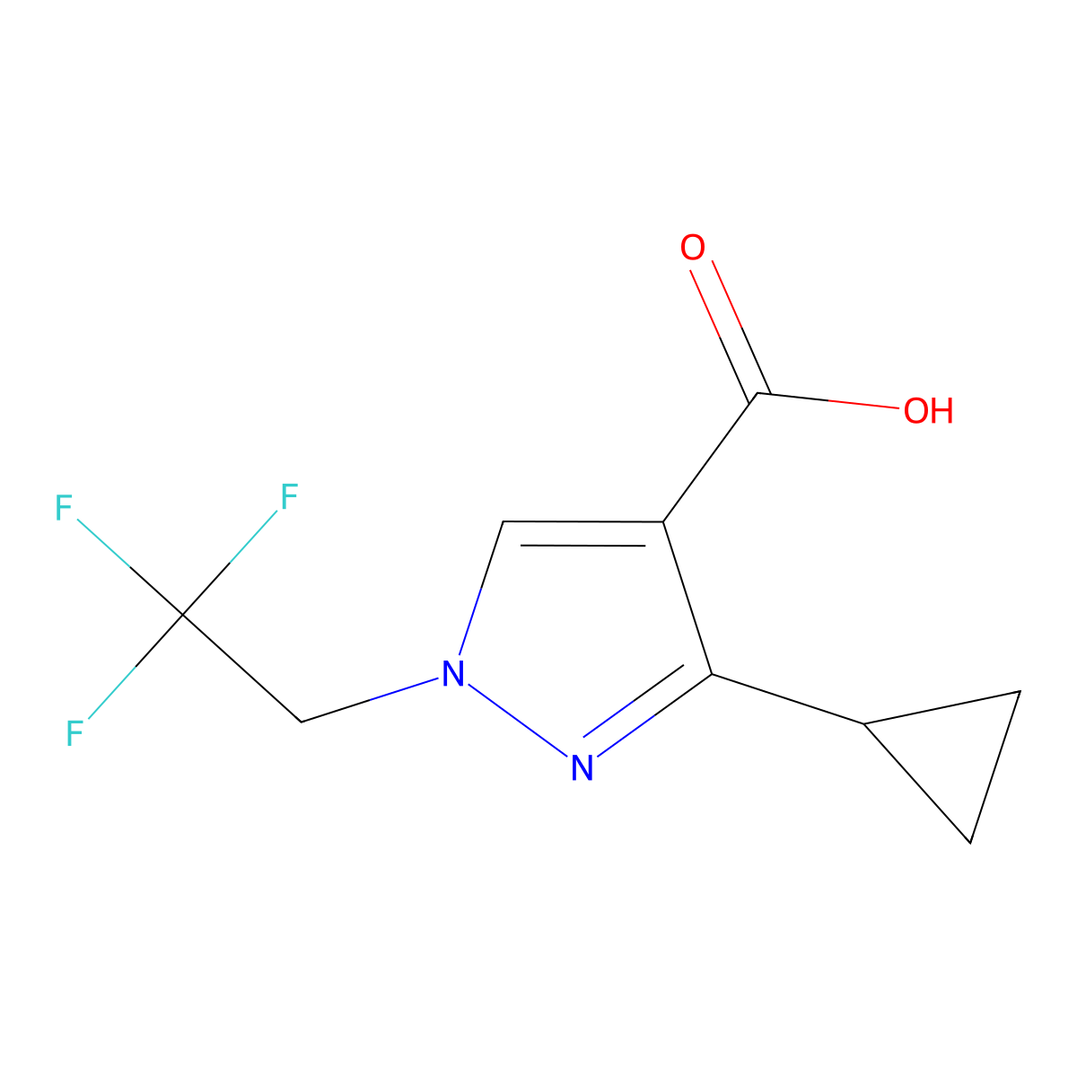 3-cyclopropyl-1-(2,2,2-trifluoroethyl)-1H-pyrazole-4-carboxylic acid molecular structure, CAS 1006486-60-7
