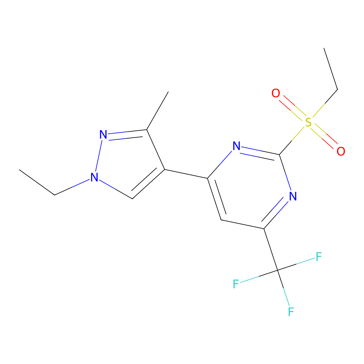 4-(1-ethyl-3-methyl-1H-pyrazol-4-yl)-2-(ethylsulfonyl)-6-(trifluoromethyl)pyrimidine molecular structure, CAS 1006486-96-9