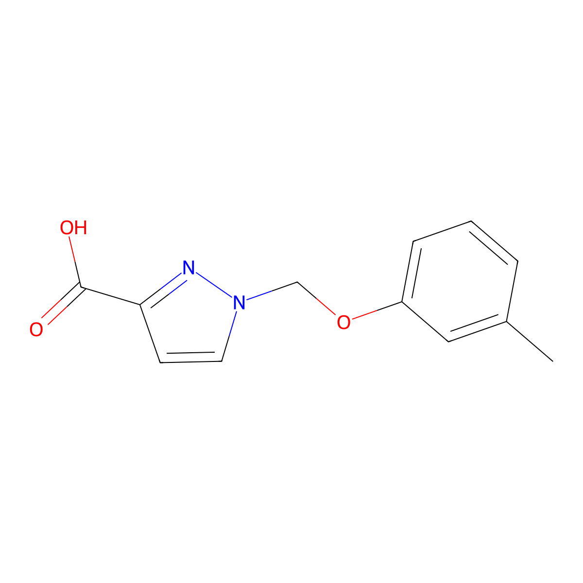 1-[(3-methylphenoxy)methyl]-1H-pyrazole-3-carboxylic acid molecular structure, CAS 1006487-31-5