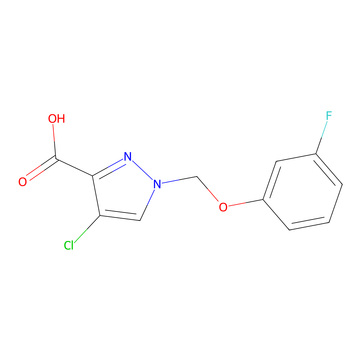 4-chloro-1-[(3-fluorophenoxy)methyl]-1H-pyrazole-3-carboxylic acid molecular structure, CAS 1006489-14-0