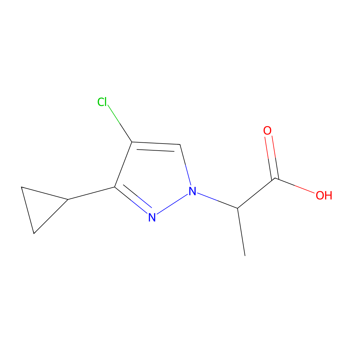 2-(4-chloro-3-cyclopropyl-1H-pyrazol-1-yl)propanoic acid molecular structure, CAS 1006490-23-8