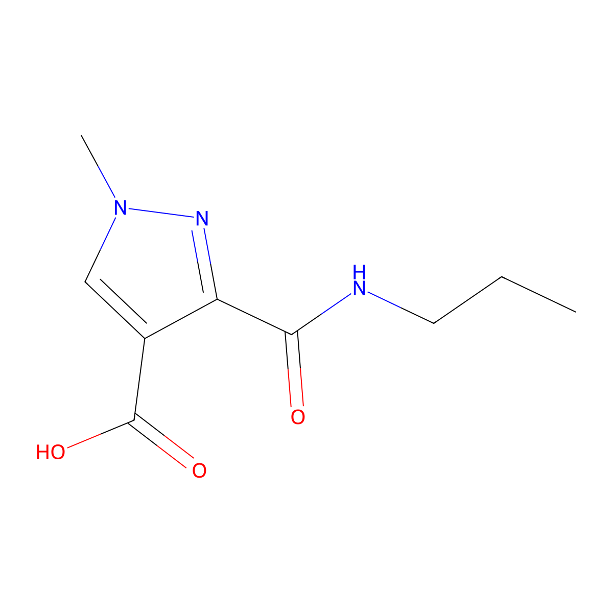 1-methyl-3-(propylcarbamoyl)-1H-pyrazole-4-carboxylic acid molecular structure, CAS 1006490-92-1