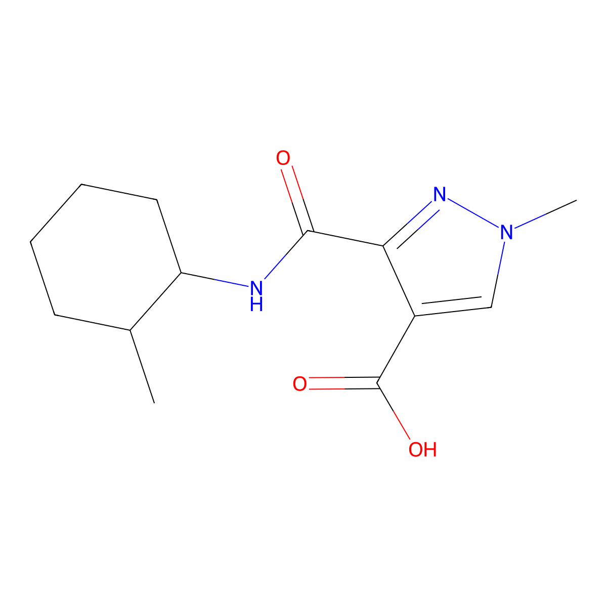 1-Methyl-3-{[(2-methylcyclohexyl)amino]carbonyl}-1H-pyrazole-4-carboxylic acid molecular structure, CAS 1006491-42-4