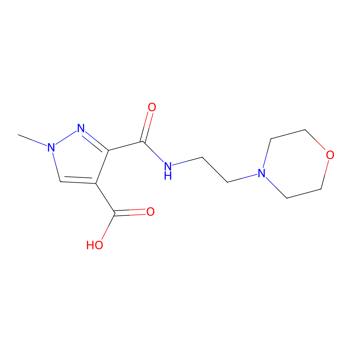 1-methyl-3-[N-(2-morpholin-4-ylethyl)carbamoyl]pyrazole-4-carboxylic acid molecular structure, CAS 1006491-63-9
