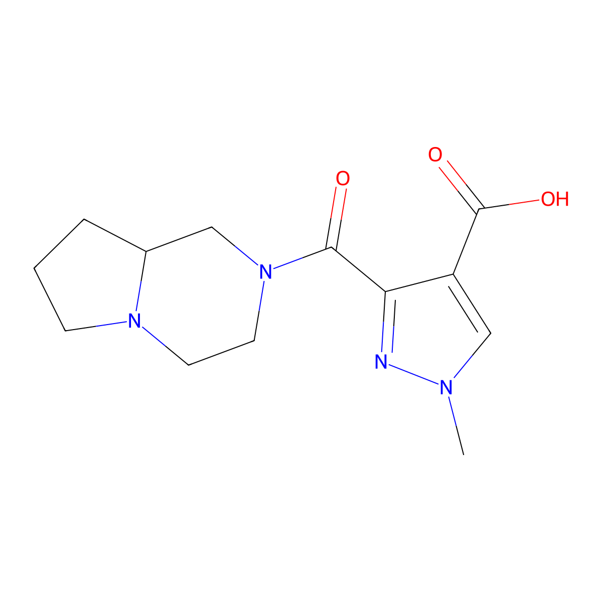 3-(hexahydropyrrolo[1,2-a]pyrazin-2(1H)-ylcarbonyl)-1-methyl-1H-pyrazole-4-carboxylic acid molecular structure, CAS 1006491-92-4
