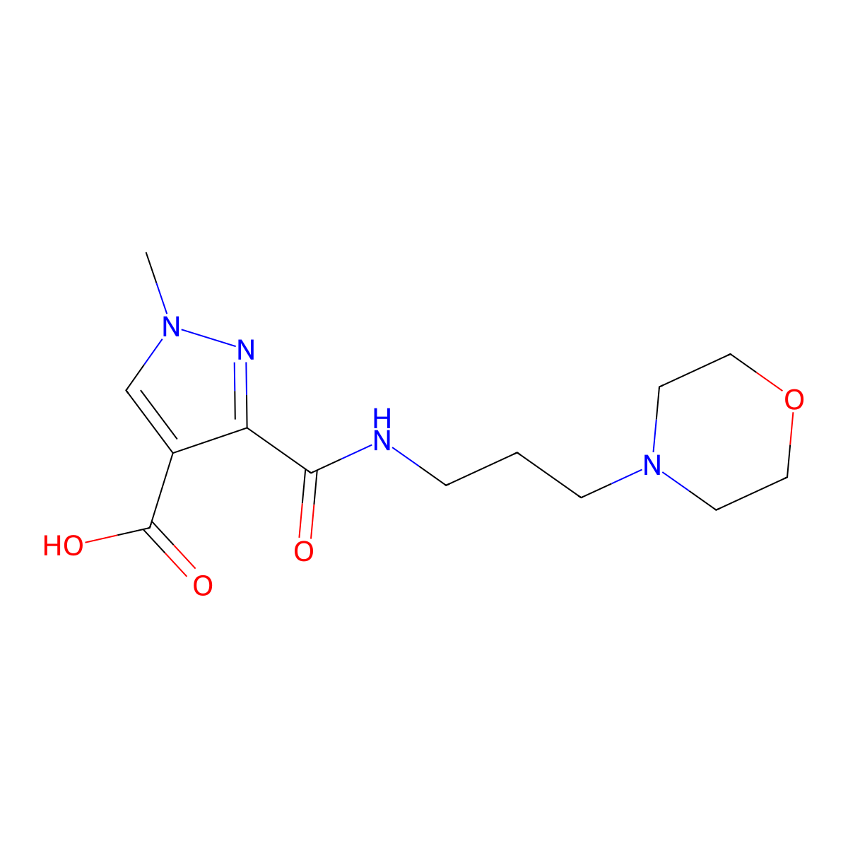1-Methyl-3-(((3-(4-morpholinyl)propyl)amino)carbonyl)-1H-pyrazole-4-carboxylic acid molecular structure, CAS 1006492-27-8