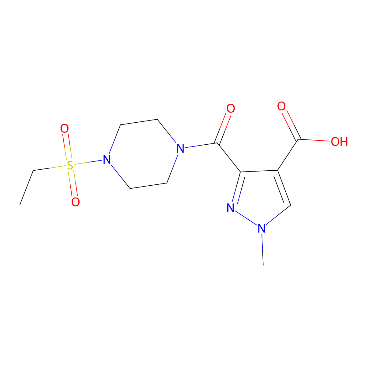 3-{[4-(ethylsulfonyl)piperazin-1-yl]carbonyl}-1-methyl-1H-pyrazole-4-carboxylic acid molecular structure, CAS 1006492-51-8