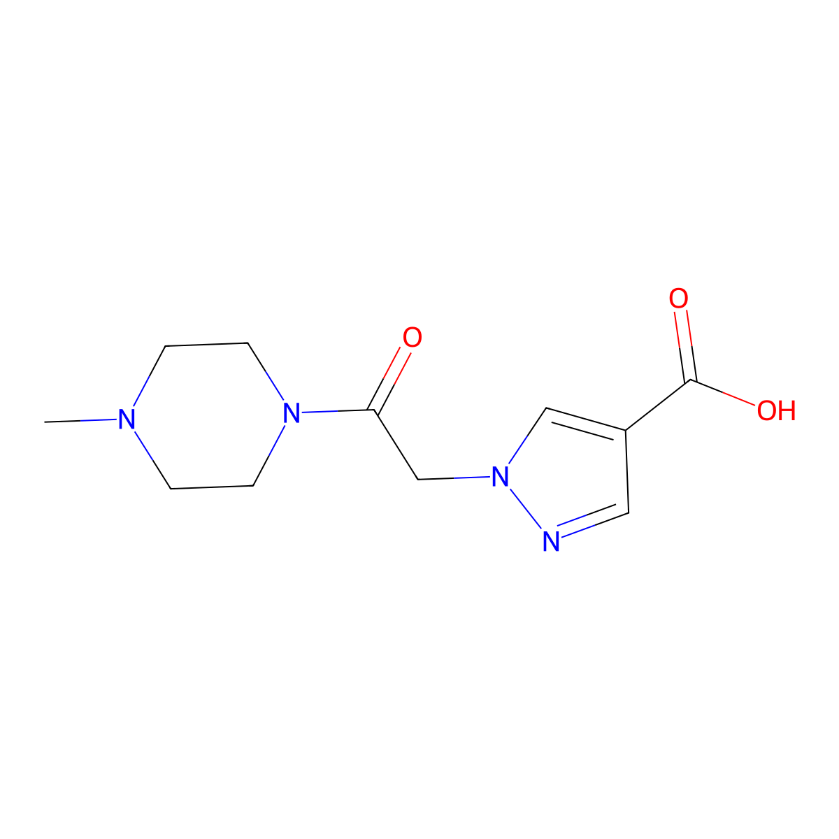 1-(2-(4-Methylpiperazin-1-yl)-2-oxoethyl)-1H-pyrazole-4-carboxylic acid molecular structure, CAS 1006493-10-2
