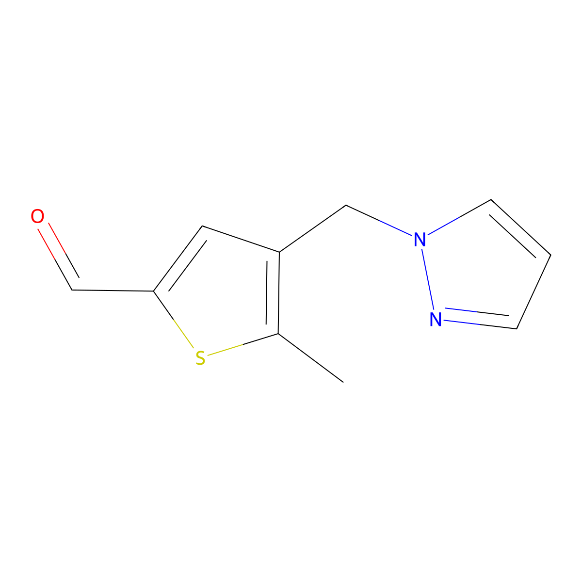 4-((1H-Pyrazol-1-yl)methyl)-5-methylthiophene-2-carbaldehyde molecular structure, CAS 1006493-28-2