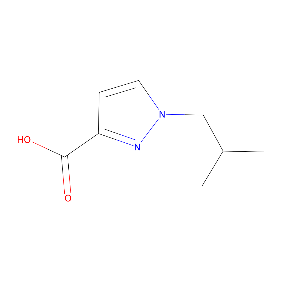 1-(2-methylpropyl)-1H-pyrazole-3-carboxylic acid molecular structure, CAS 1006493-64-6