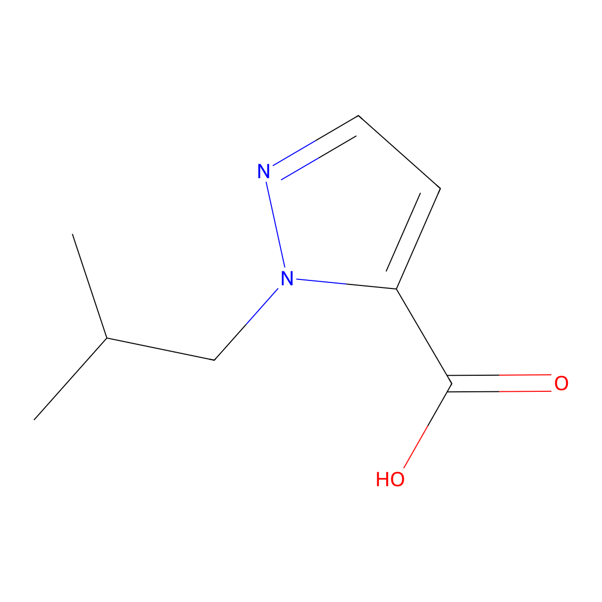 1-(2-methylpropyl)-1H-pyrazole-5-carboxylic acid molecular structure, CAS 1006493-85-1