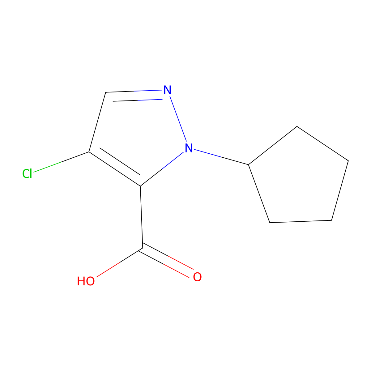 4-chloro-1-cyclopentyl-1H-pyrazole-5-carboxylic acid molecular structure, CAS 1006493-95-3