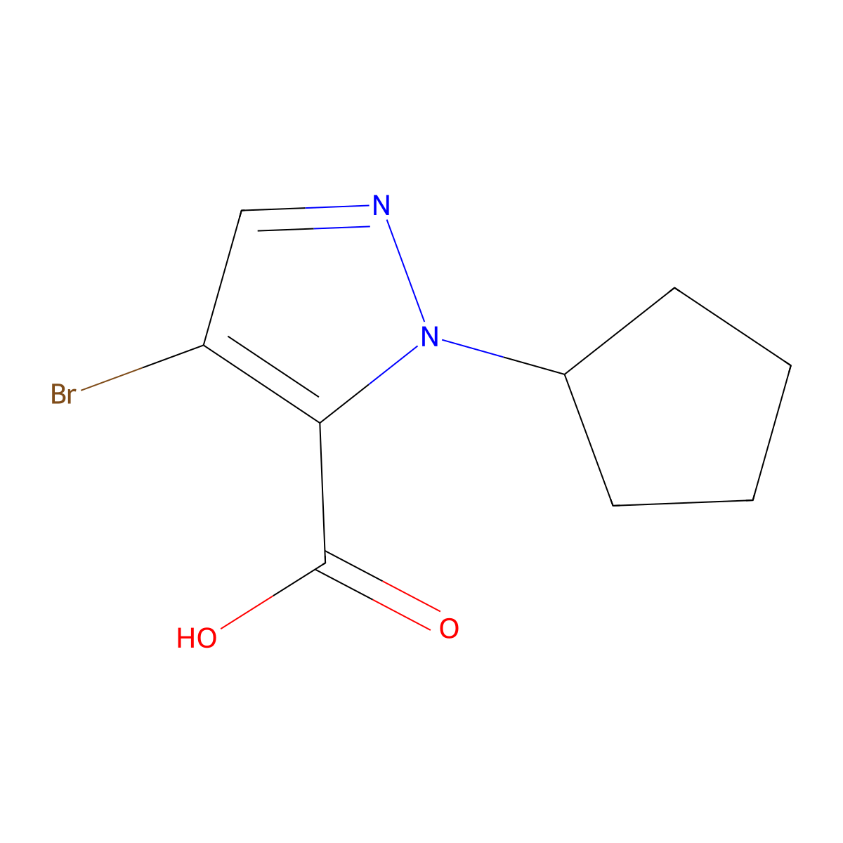 4-bromo-1-cyclopentyl-1H-pyrazole-5-carboxylic acid molecular structure, CAS 1006494-04-7