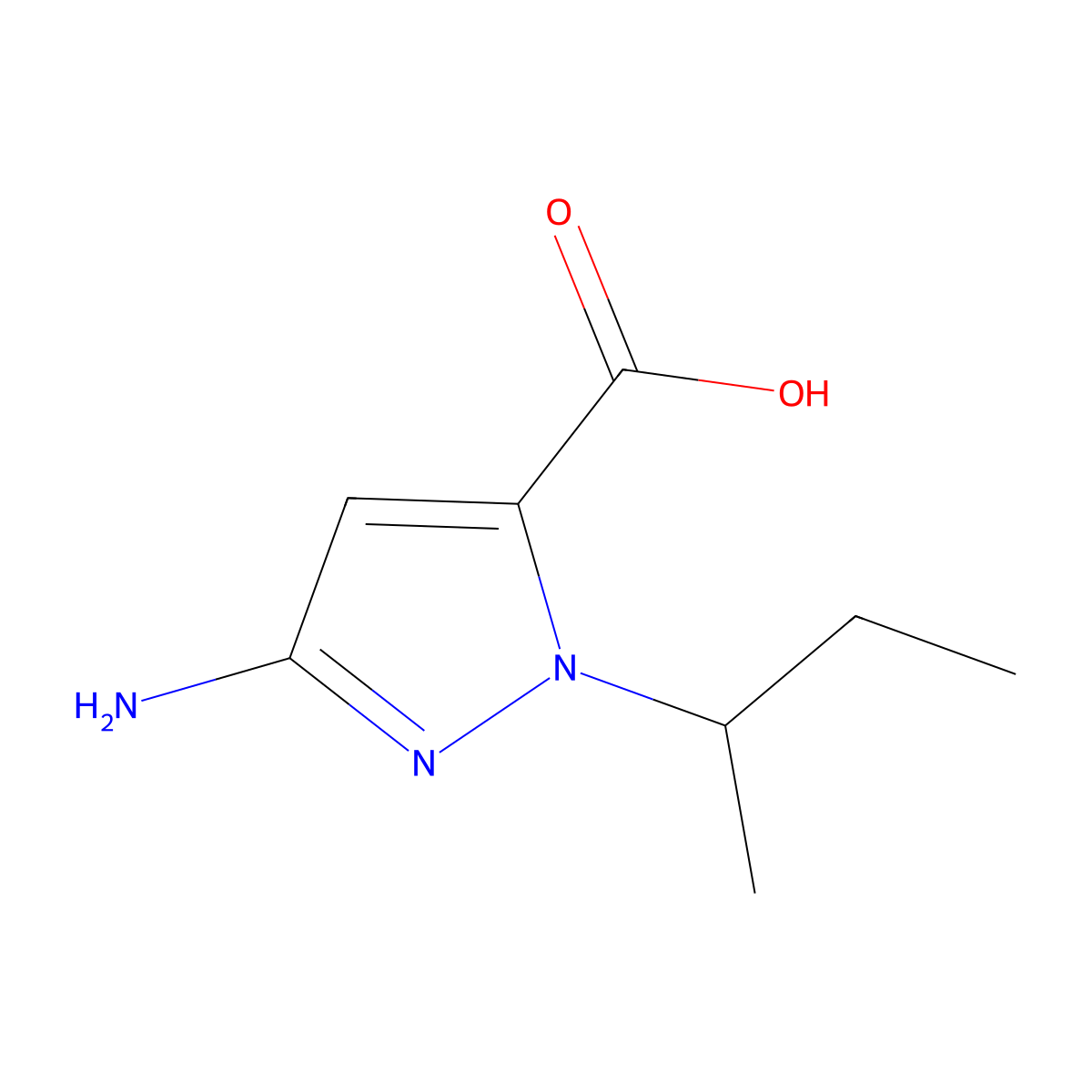 3-amino-1-(butan-2-yl)-1H-pyrazole-5-carboxylic acid molecular structure, CAS 1006494-10-5